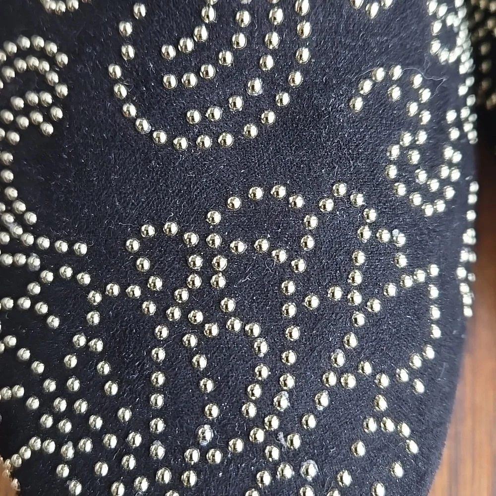 Chico's Gwyn Art Deco Beaded Flats Black Gold 9.5